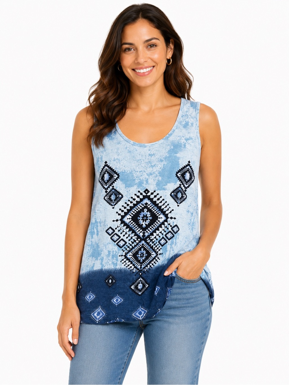 Collections Etc. Blue Aztec Print Sleeveless Tank Dress Size XXL